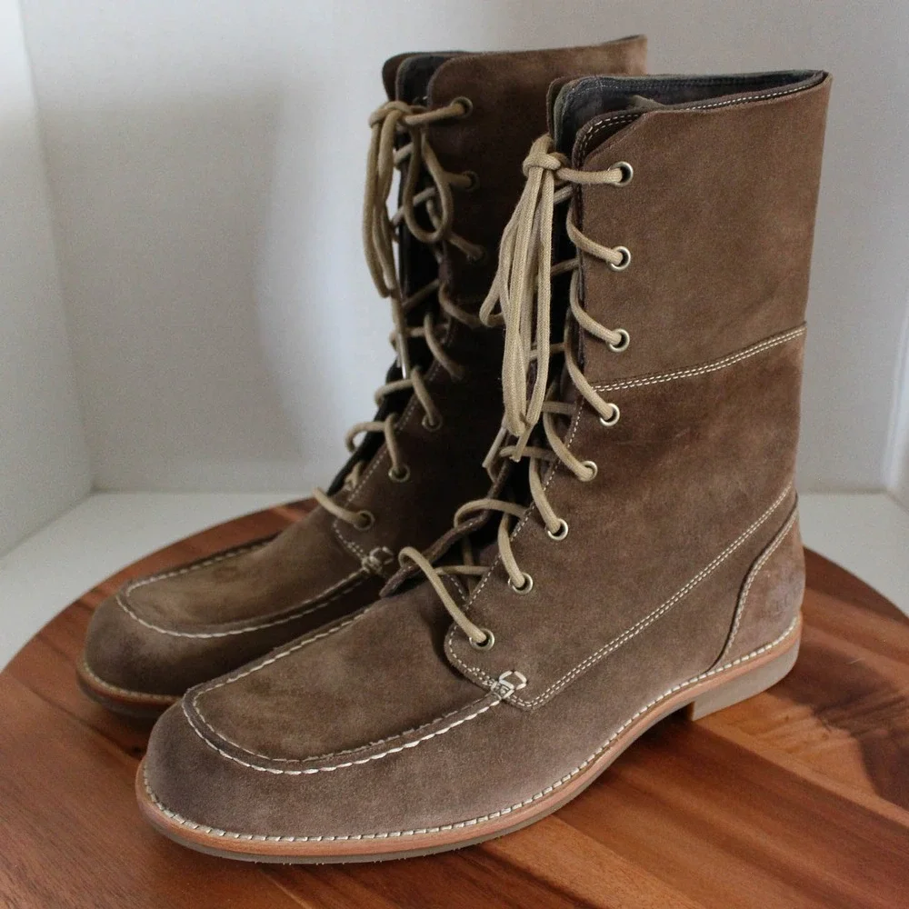 UGG Australia Lace Up Boots Mens 10 Brown Suede Moc Toe Fold Over 1001908